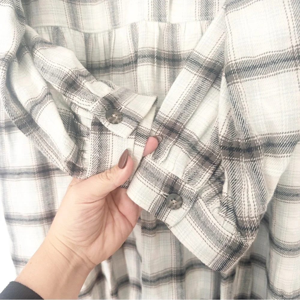 Madewell Flannel Button-Front Cotton Midi Dress Celestial Blue 14 - Picture 7 of 11